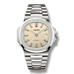 Montre Seiko Nautilus Cream en acier inoxydable – Cadran crème texturé, index luminescents et mouvement automatique de haute précision. Élégance et sobriété intemporelle