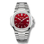 Montre Seiko Nautilus Red en acier inoxydable – Cadran rouge texturé, index luminescents et mouvement automatique de haute précision. Élégance et puissance intemporelle