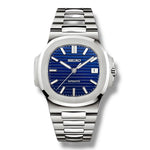 Montre Seiko Nautilus Royal Blue en acier inoxydable – Cadran bleu profond texturé, index luminescents et mouvement automatique haute précision. Élégance et modernité au poignet